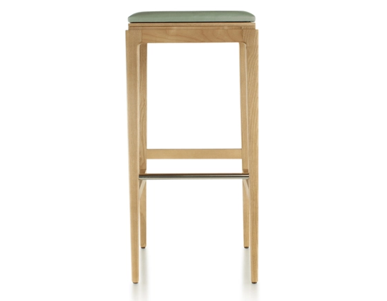 Tabouret de bar design H80 cm bois teinte naturelle assise cuir vert sauge