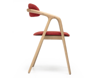 Silla escandinava madera tinte natural asiento tejido naranja quemado