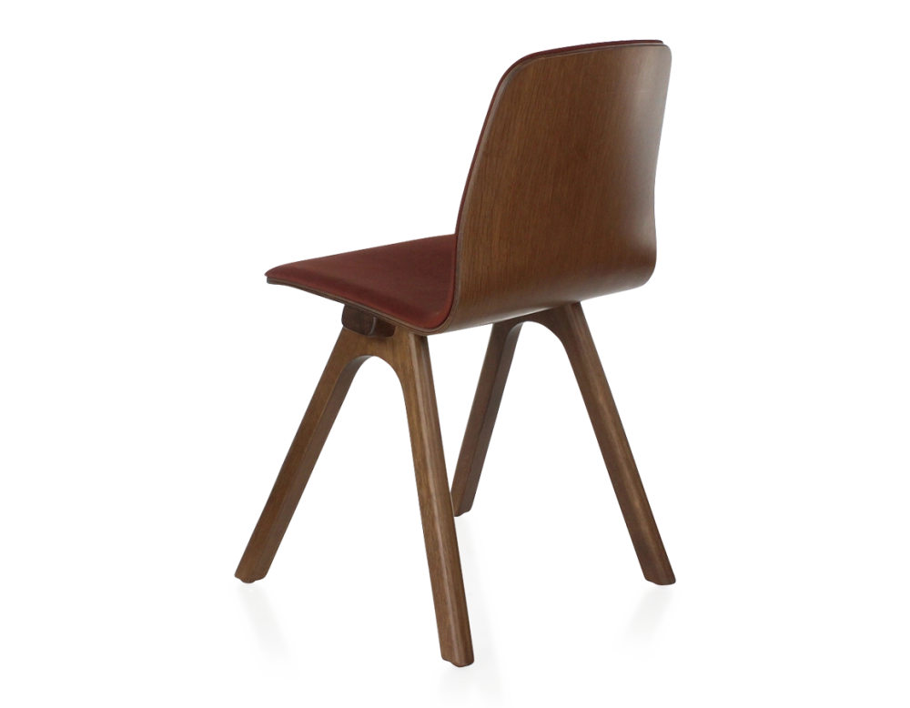 Silla de diseño de roble tapizada madera tinte marrón oscuro asiento tejido burdeos