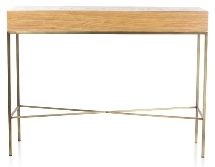 Console design frêne teinte naturelle et métal patine laiton 100 cm