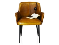 Silla vintage con reposabrazos de piel coñac