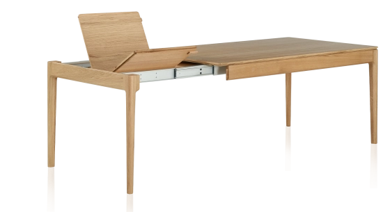 Extensible oak table for 8 to 12 people with natural wood finish top and extensions 160x100 cm