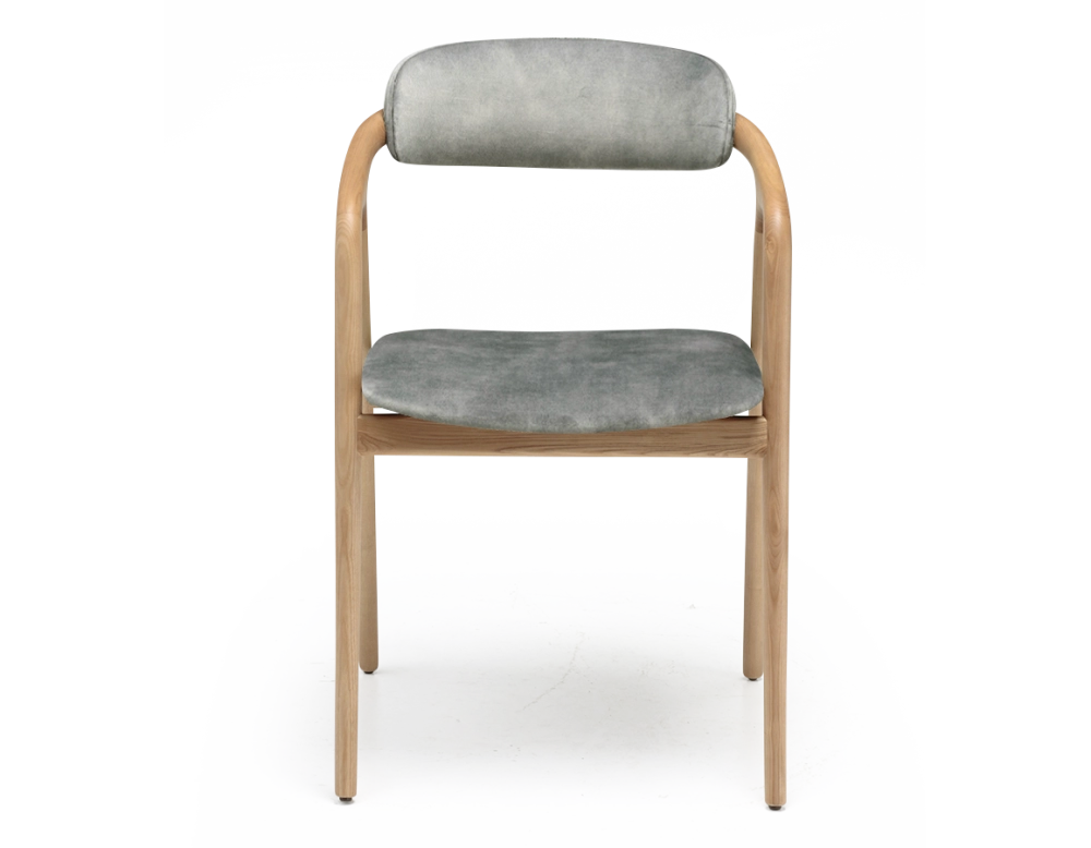 Chaise scandinave bois teinte naturelle assise tissu velours gris bleu