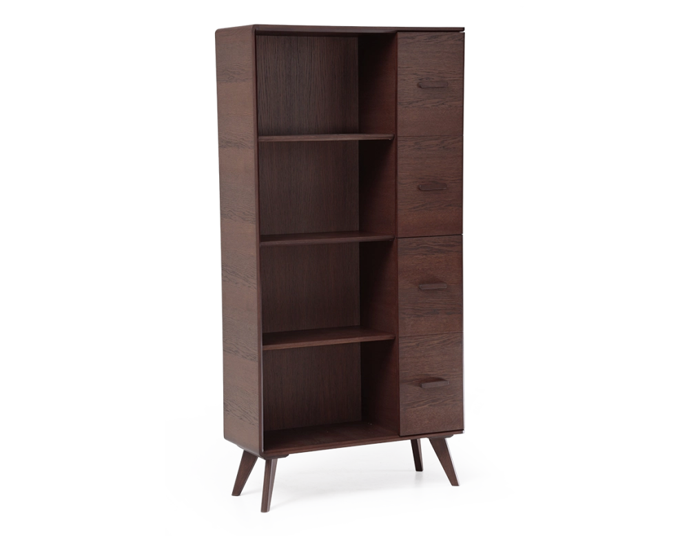Oak bookcase dark brown stained wood