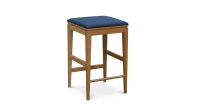 Tabouret de bar design H65 cm bois teinte naturelle assise tissu bleu