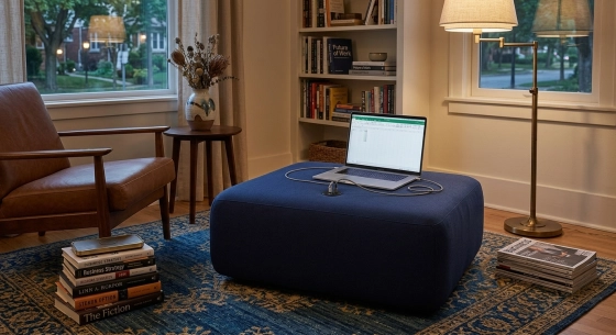 Pouf en tissu bleu nuit