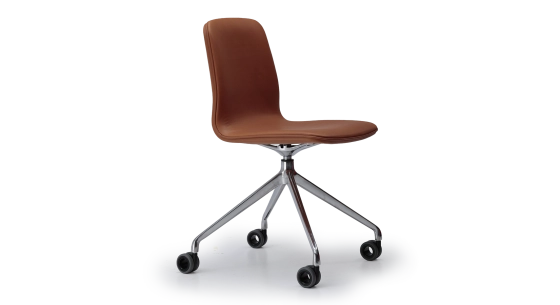 Chaise de bureau avec roulettes assise cuir camel