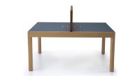 Bureau bench 2 postes chêne teinte naturelle plateau fenix bleu foncé 140x160