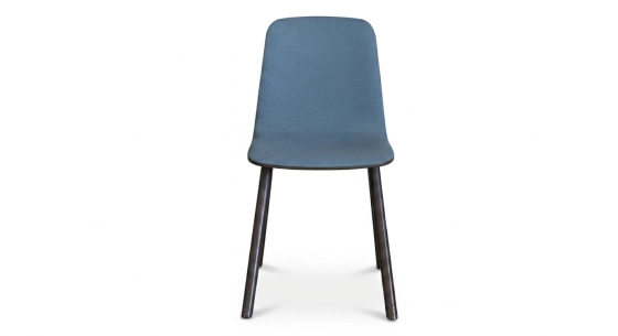 Chaises design chêne teinte marron foncé et tissu bleu