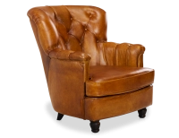 Fauteuil Chesterfield cuir cognac moyen dossier