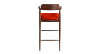 Tabouret de bar h80 cm bois teinte marron foncé assise tissu orange brulé
