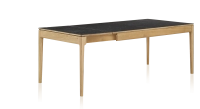 Table extensible 8 à 12 personnes en chêne et céramique allonges céramique avec bois teinte naturelle et plateau et allonges céramique effet ardoise 210x100 cm