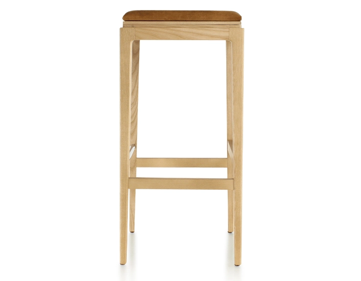 Tabouret de bar design H80 cm bois teinte naturelle assise tissu velours bronze