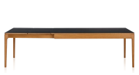 Table extensible en chêne et céramique 6 à 10 personnes allonges céramique avec bois teinte merisier et plateau et allonges céramique noire unie 140x90 cm
