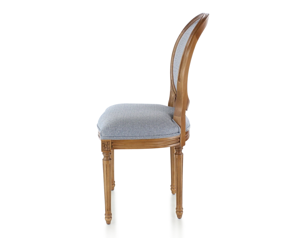 Chaise ancienne style Louis XVI bois teinte ancienne et tissu chevron bleu