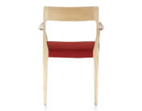 Chaise scandinave avec accoudoirs bois teinte naturelle assise tissu bordeaux