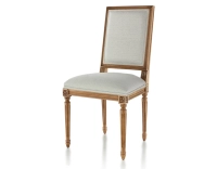 Chaise ancienne style Louis XVI bois teinte ancienne et tissu beige naturel