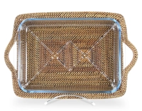 Plat pyrex rectangulaire avec support en fleur de rotin