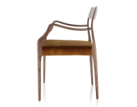 Chaise scandinave avec accoudoirs bois teinte marron foncé assise tissu velours bronze