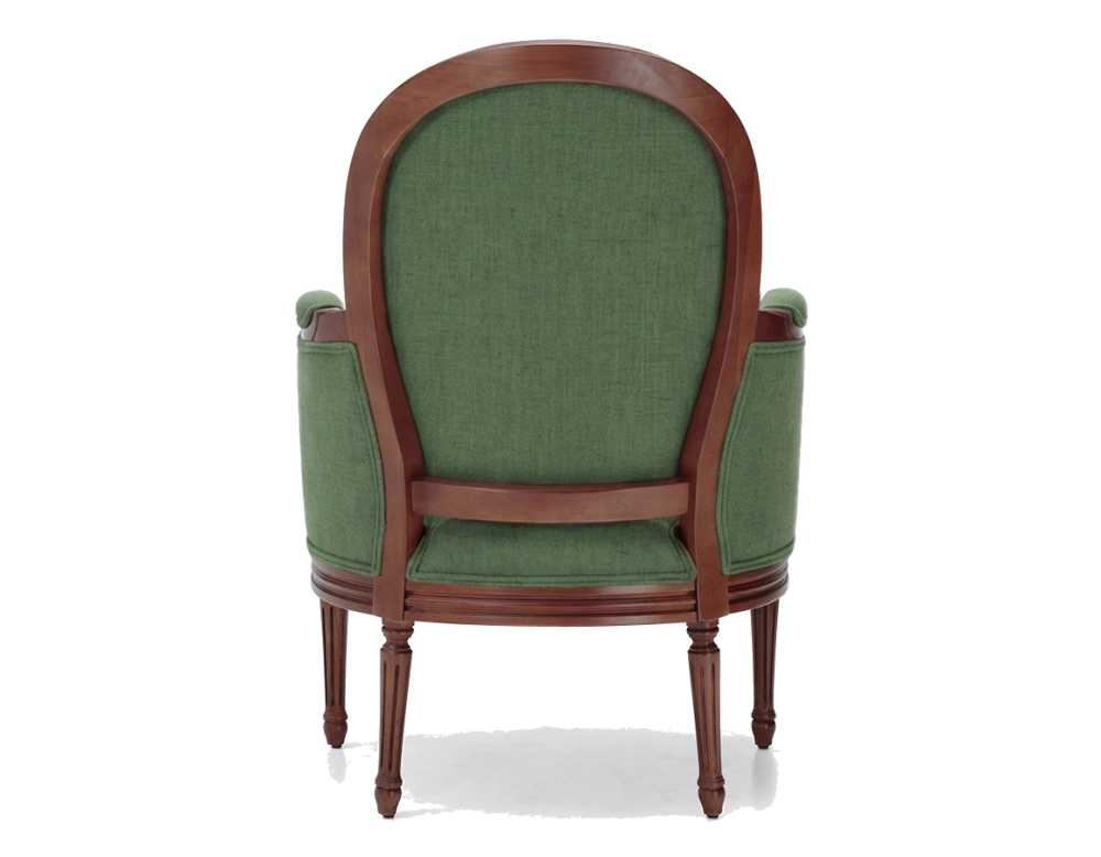 Sillón bergère moldurado estilo Luis XVI bois teinte ancienne et tissu vert foncé