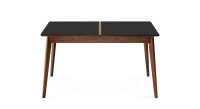 Dining table for 6 in walnut and ceramic with natural stained wood and plain black ceramic top 140x90 cm