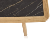 Table basse rectangulaire en chêne et céramique avec bois teinte naturelle plateau céramique effet marbre noir 100x50 cm