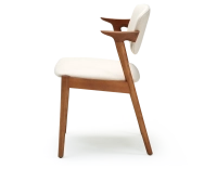 Chaise scandinave bois teinte merisier assise tissu blanc cassé