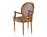 Antique Louis XVI style armchair with armrests wood stained antique seat and back caned