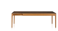 Table extensible 6 à 10 personnes en chêne et céramique allonges céramique avec bois teinte merisier et plateau et allonges céramique brun oxydé 160x100 cm