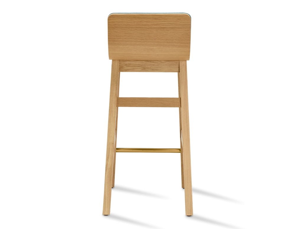 Tabouret de bar en chêne H60 cm bois teinte naturelle assise tissu bleu océan