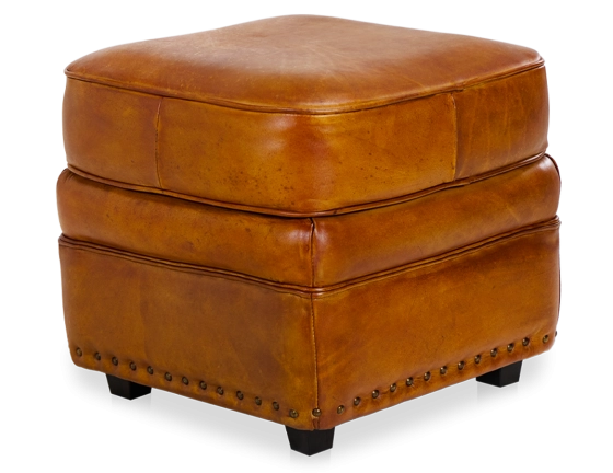 Puf de piel cognac borde tachonado