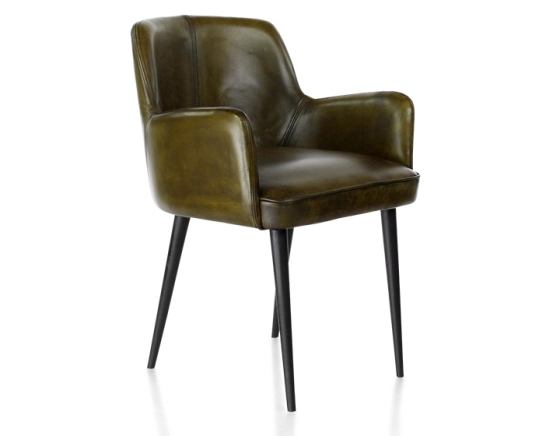 Chaise vintage avec accoudoirs cuir vert olive