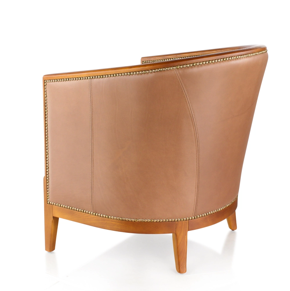 Fauteuil ancien teinte merisier et cuir noisette
