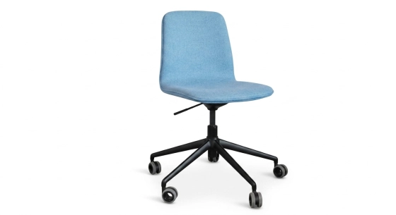 Chaise de bureau à roulettes assise tissu en laine bouillie bleue