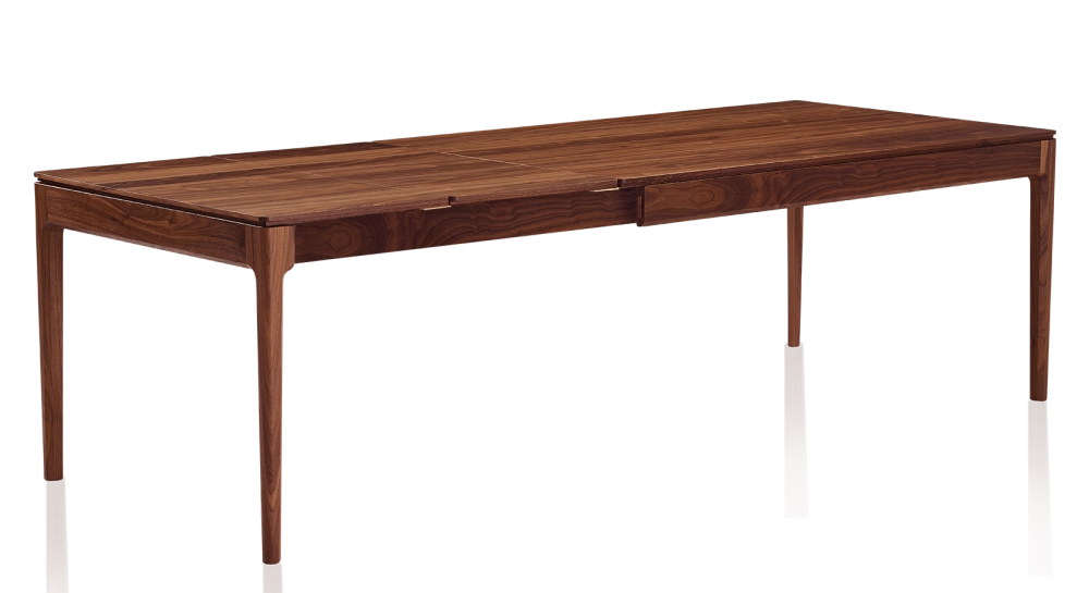 Table extensible en noyer 8 à 12 personnes avec plateau et allonges bois teinte naturelle 210x100 cm