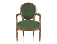 Sillón antiguo estilo Luis XVI madera con tinte envejecido y tejido verde oscuro