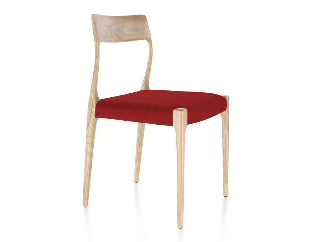 Chaise scandinave bois teinte naturelle assise tissu bordeaux