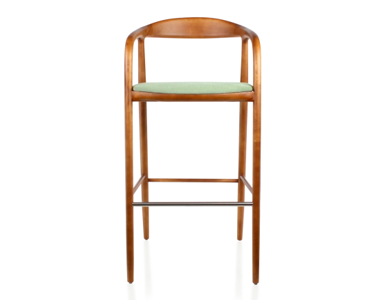 Tabouret de bar h80 cm teinte merisier assise tissu vert bois teinte merisier et tissu vert