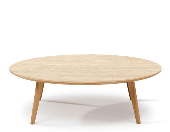 Table basse ronde F1 en chêne et céramique bois teinte naturelle plateau céramique effet pierre travertin 120x120x40 cm