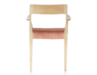 Chaise scandinave avec accoudoirs bois teinte naturelle assise tissu velours rose pâle