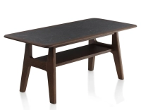 Rectangular coffee table in oak and ceramic with dark brown stained wood and slate effect ceramic top 100x50 cm