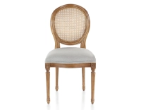 Silla antigua estilo Luis XVI madera tinte envejecido respaldo de rejilla asiento tejido gris claro