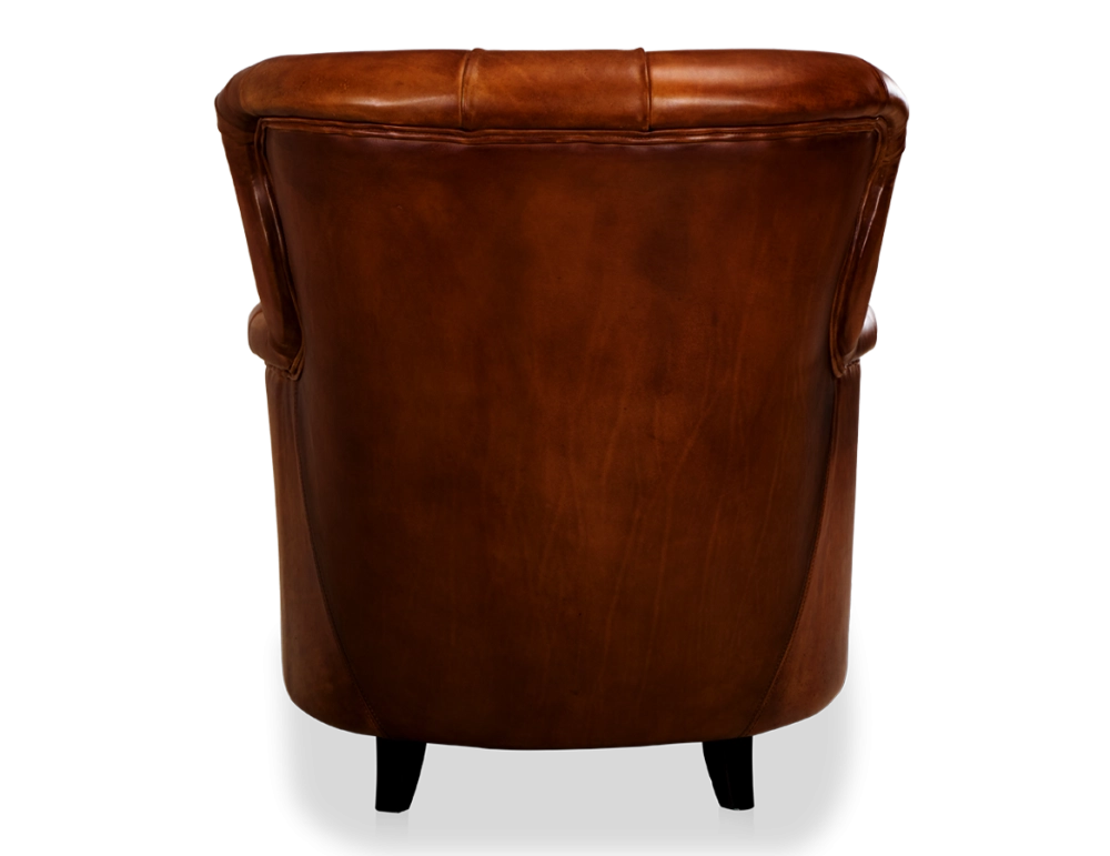 Fauteuil Chesterfield cuir marron vintage moyen dossier