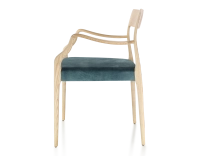 Chaise scandinave avec accoudoirs bois teinte naturelle assise tissu velours bleu pétrole