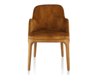 Designer chair with armrests Cherry-stained wood and bronze velvet fabric