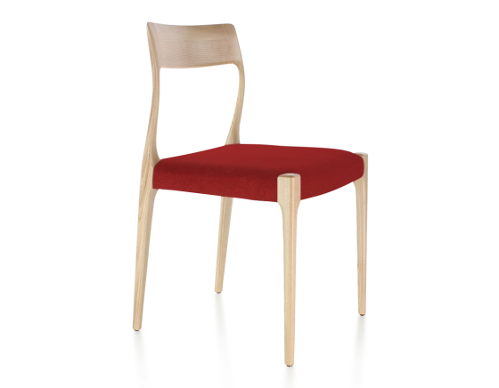 Chaise scandinave bois teinte naturelle assise tissu bordeaux