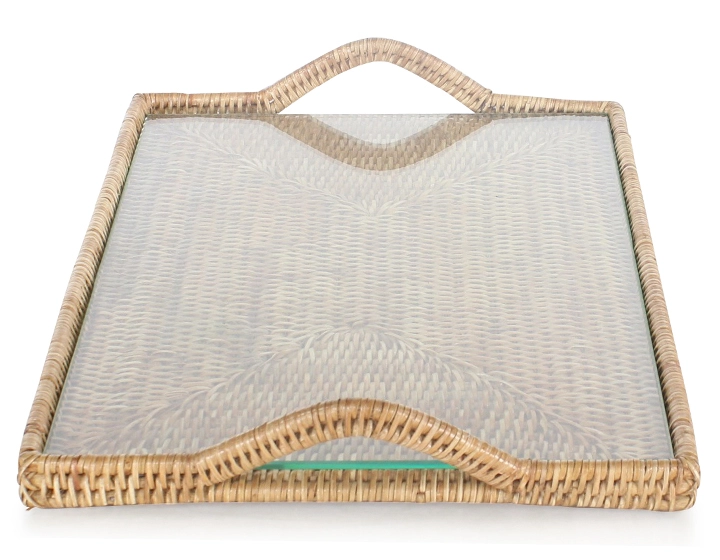 Large rectangular natural rattan cheeseboard