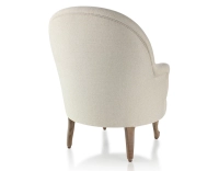 Fauteuil crapaud avec accoudoirs pieds bois teinte noyer et tissu chevron beige
