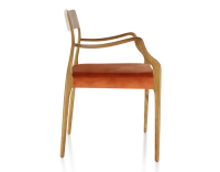 Scandinavian armchair with armrests cherry-stained wood, terracotta velvet seat