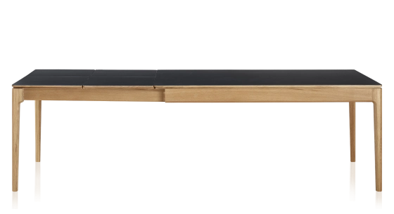 Table extensible 6 à 10 personnes en chêne et céramique allonges céramique avec bois teinte naturelle et plateau et allonges céramique noire unie 160x100 cm